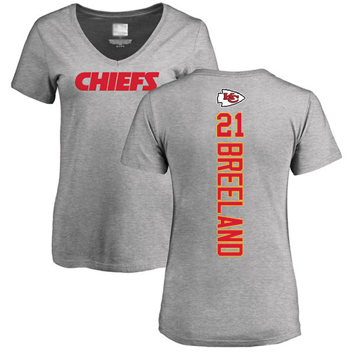 Women Football Kansas City Chiefs #21 Breeland Bashaud Ash Backer V-Neck T-Shirt